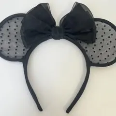 ディズニー カチューシャ ミニー 黒 ブラック リボン レース