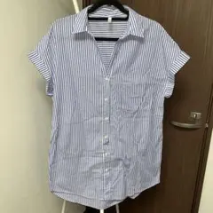 H&M ストライプ柄 半袖シャツ ブラウス ブルーのサムネイル