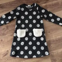 長袖ワンピース　裏起毛　水玉　120cm 白黒　美品【12/20処分予定】
