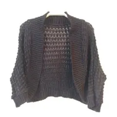 黒い透かし編みオープンフロントカーディガン Ｍ