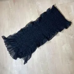 フランコフェラーリカシミヤ シルク ウール フリル ストール ブラック