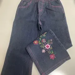 昭和レトロ　OshKosh B'gosh デニムパンツ 花柄刺繍 ピンクステッチのサムネイル