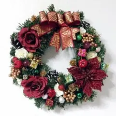 造花・アートフラワー　薔薇とポインセチアのクリスマスリース