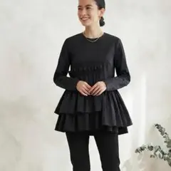 UNITED ARROWS ティアード ギャザー ロングスリーブ ブラウス 黒のサムネイル
