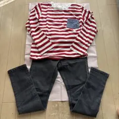 ボーダー長袖カットソー＆デニムパンツ セット