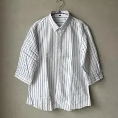 新品訳あり⚠️ メンズ ストライプシャツ 七分袖 白 L〜XL相当