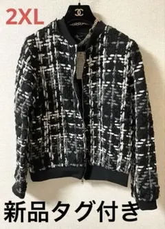 ノーカラージャケット 2XL ブラック系 チェック柄　ブルゾン　新品タグ付き✨