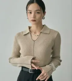 DFFUR. （ディフル）襟付きラインリブニットプルオーバー