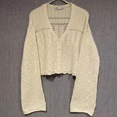 ⭐️即日発送⭐️ZARA ザラ ホワイト かぎ編みニット カーディガン 長袖 デート