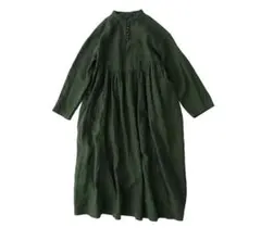 【nest Robe】B.リネンバンドカラーギャザーワンピース