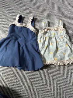 ベビー キッズ 水着 女の子 ワンピース 2点セット 夏 レモン柄 チェック柄