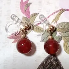 赤メノウ 丸玉 8mm ノンホールピアス イヤリング 天然石