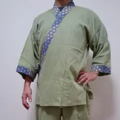 作務衣　３枚セット　緑色　ＬＬサイズ