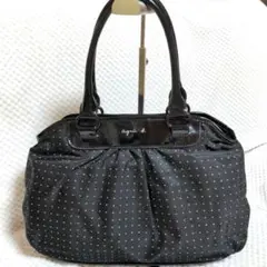 【agnis b.】 ドット トートバッグ ナイロン ブラック オールシーズン