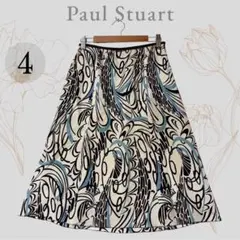 Paul Stuart シルク フレアスカート 総柄 膝丈 サイズ4 綺麗め 絹のサムネイル