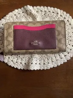 COACH レザー長財布 ベージュ/パープル