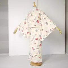 袷着物 単品 小紋 黄色 花柄 Lサイズ