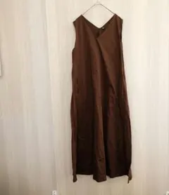 ユニクロ ロングワンピース カットソーワンピ ノースリーブ ブラウン L
