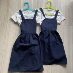 キッズ　H&M Tシャツ　ジャンバースカート　上下セット2着サイズ128-140