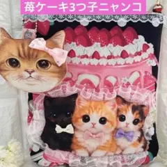 両面可愛い　苺ケーキ3つ子ニャンコ　コヤンイサムチョン　チャーム付き　サコッシュ