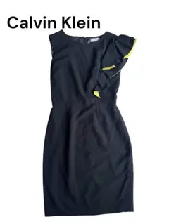 Calvin Klein カルバンクライン フリル付きブラックドレス ブラック