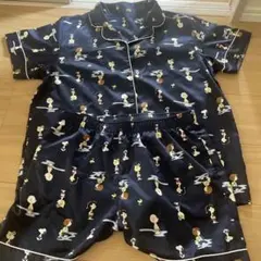 GU スヌーピー柄 ネイビー サテン パジャマ XL