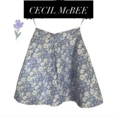 【CECIL McBEE】花柄フレアスカート Mサイズ ブルー系 上品 春夏