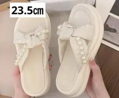 サンダル　リボン　パール　白　ホワイト厚底　23.5㎝　新品未使用