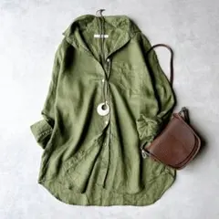 ジャーナルスタンダードレリューム リネン100% オーバーサイズシャツ カーキ