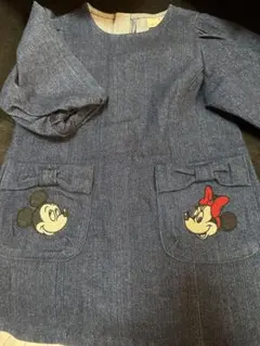 620 プティマイン　ディズニー　ミッキー　ミニー　デニムワンピース