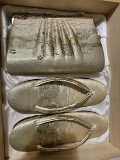 レトロ　和装用 草履とバッグ 2点セット ゴールド約23㌢