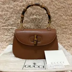 美品✨ グッチ バンブー ターンロック レザー ブラウン ハンドバッグのサムネイル