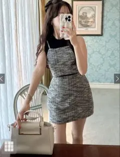 GRL ツイード セットアップ ブラックホワイト M