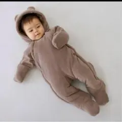 2回程度♡プティマイン ジャンプスーツ 防寒ロンパース 80cm秋冬モコモコ♡