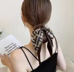 スカーフ風 リボンシュシュ ヘアゴム 大人可愛い きれいめ 通勤
