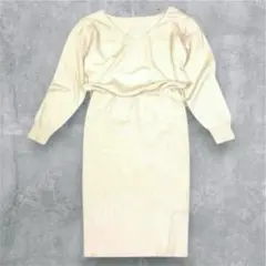 ロイヤルパーティー ニットひざ丈ワンピース F ベージュ Vネック 長袖 リブ