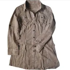 総柄　コットン　ロングシャツ シアー　2way ロールアップ　Mサイズ　茶色