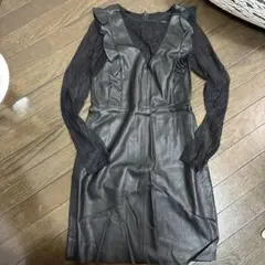 ZARA BASIC ブラックレザー風ワンピース S