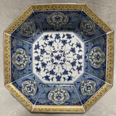 林斎窯　金彩七宝菓子鉢　八角鉢　大皿　大鉢　金彩古伊万里　ブルー