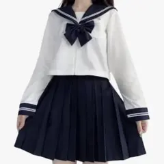セーラー服上下 白と紺 リボン付き