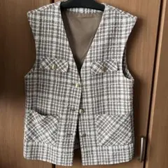 GU ツイード風 ベスト ジレ ブラウン M
