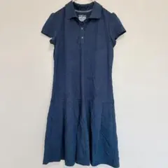 キャットアンドジャック 無地 ワンピース ポロ襟 プリーツ L 紺 綿 通学