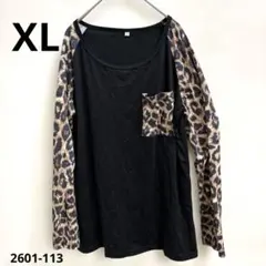 ヒョウ柄ポケット付き長袖Tシャツ XL