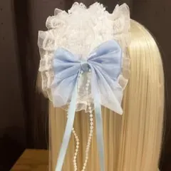 水色おリボンのヘッドドレス　天使界隈　ロリータ