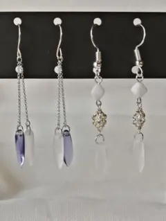 ハンドメイドピアス　[No.78]　2個セット　ホワイト　ラベンダー　ピアス