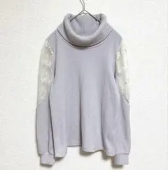 tocco closet 袖レース切替 リブ編みタートルネックセーター ニット