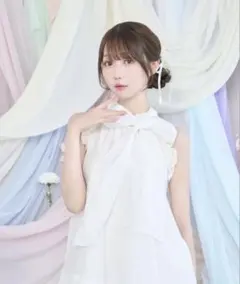 ロゼミューズ♡Sheer flare ribbon mini dress 白 - メルカリ