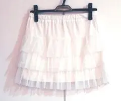 チュールティアードミニスカート　ホワイト