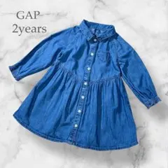 GAP デニムワンピース 90cm ハート 刺繍 インディゴ 2歳 長袖