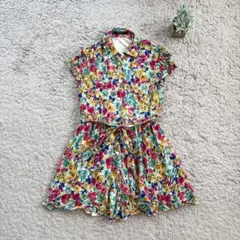 【INGNI】花柄シャツワンピース ミニ ウエスト紐 胸ポケット 総柄 可愛い